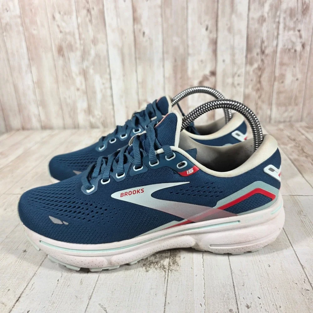 Brooks Ghost 15 Womens Running Shoes Navy Blue Red 1203801B497 Size 7 B Medium